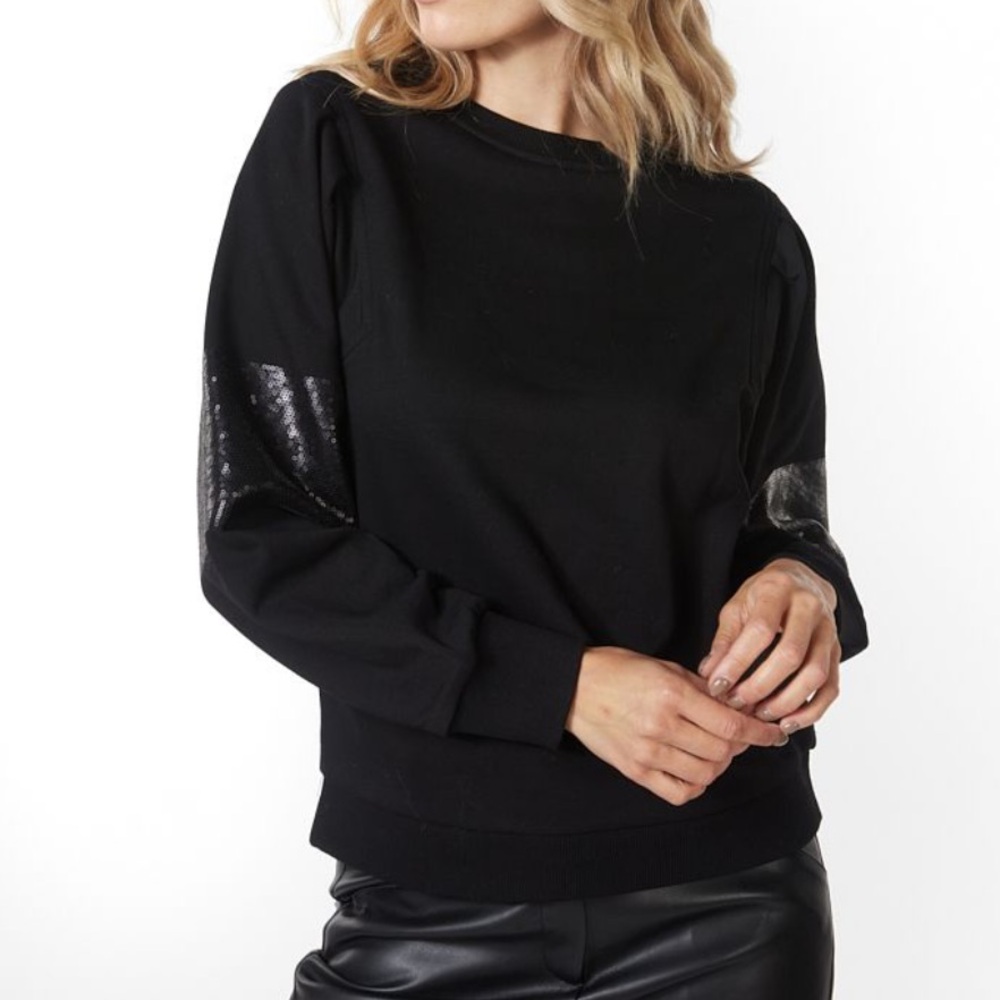 ESQUALO Sequin Detail Sweatshirt in Black Sz L NWOT Cotton/Polyester Blend